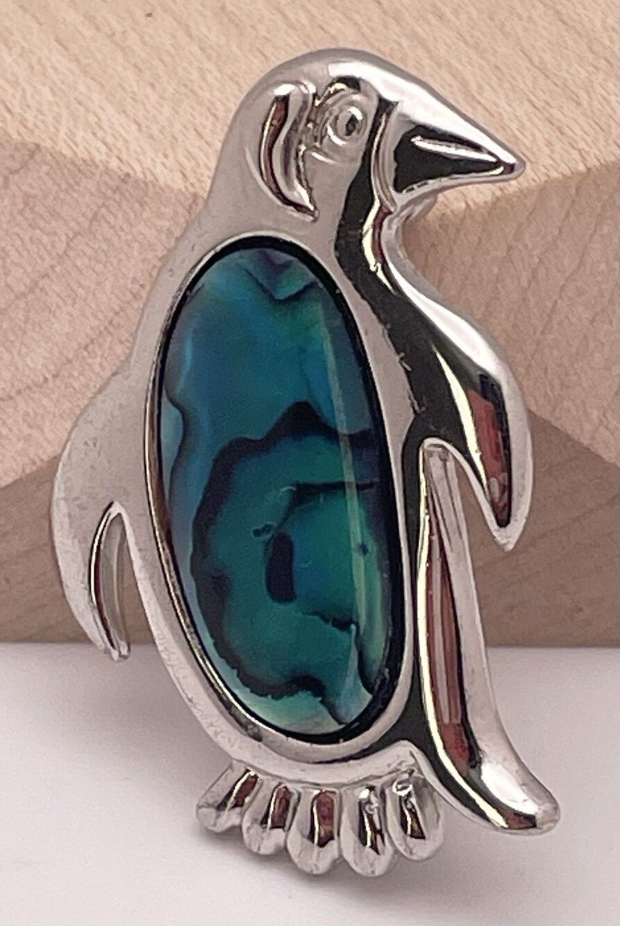 Cute Silver Tone Blue Belly Penguin Brooch Pin